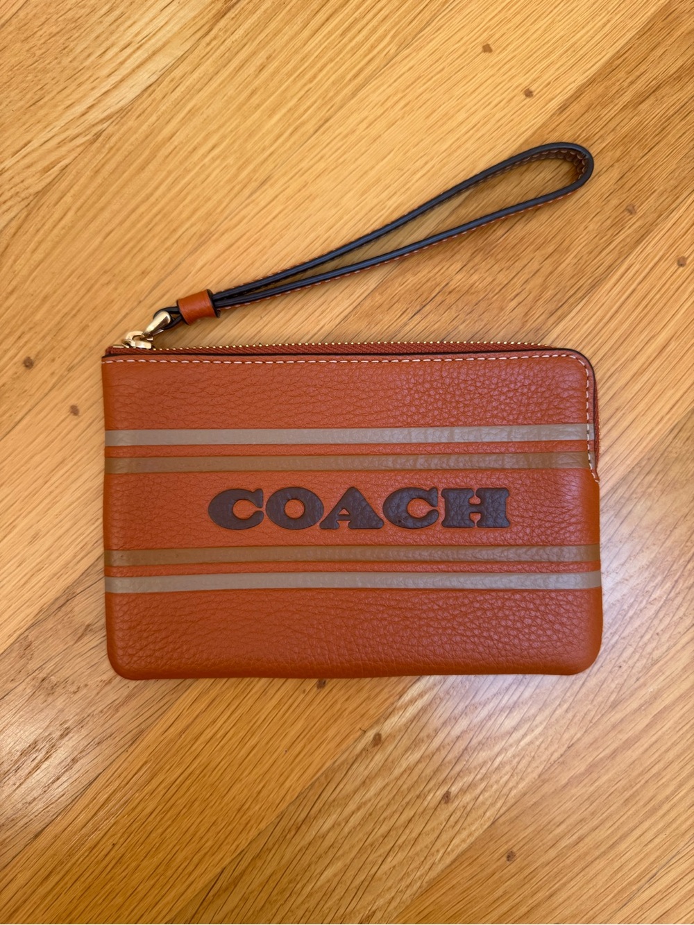 Coach Corner Zip Wristlet With Stripe